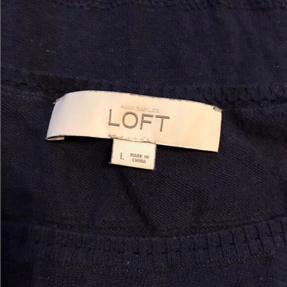 LOFT Navy Blue Linen Blend Long Sleeve Top - L - Picture 2 of 7